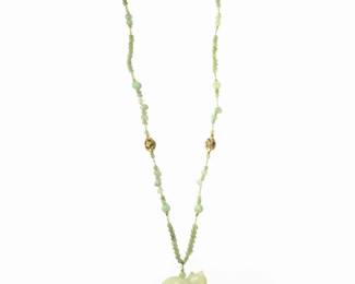 Gorgeous Jadeite Bead Cat Pendant Necklace
