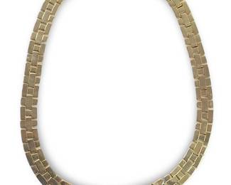 Art Deco Gold Tone Brick Link Rhinestone Necklace

