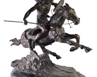 Large Warrior Frederic Remington Style Bronze
