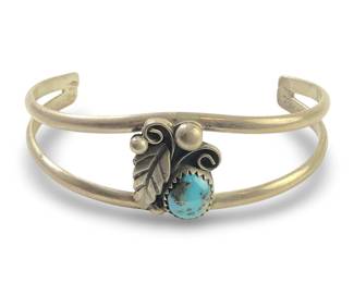 Native American Silver Turquoise Leaf Cuff
