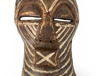 Carved African Wooden Mask w/ White Striped Design
