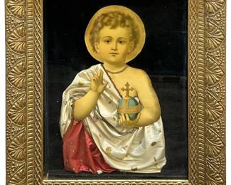 Antique Religious Icon Child Mixed Media
