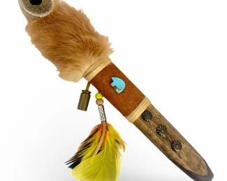 Native American Wood and Fur Peace Pipe
