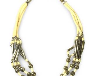 Marvelous Multi-Strand Brass Bone Bead Necklace
