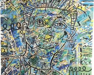 James Stonikas Signed Portrait Blue Abstract
