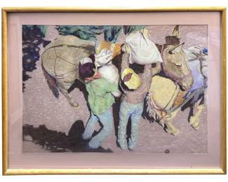 Signed Talafus Oil Pastel Drawing
