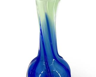 Cobalt Blue and Green Art Glass Vase
