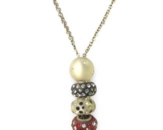 Long Sterling Silver Slide Charm Bead Necklace
