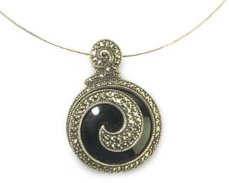 Sterling Silver Marcasite Swirl Pendant Necklace
