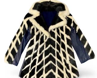 Navy Leather and Faux Fur Coat
