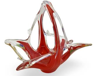 Red Murano Art Glass Basket
