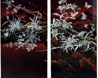 4pc. Asian Lacquered Wood Mother of Pearl Wall Art
