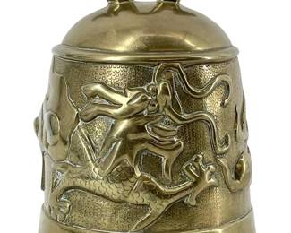 Chinese Brass Bell with Raised Dragon Motif
