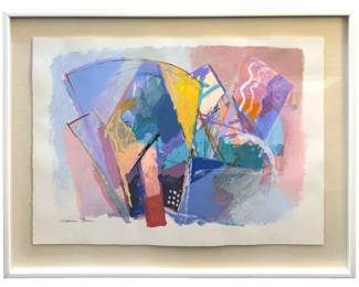 Signed Calman Shemi “Corrugation" Acrylic Painting
