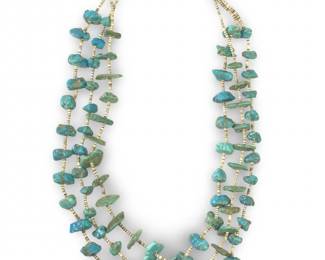 Phenomenal 32in Turquoise Heishi 3 Strand Necklace
