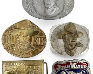 5 Brass, Pewter, & Bronze John Wayne Belt Buckles
