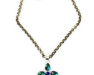 Sterling Silver Dichroic Glass Cross Pendant
