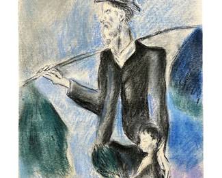 Signed Attributed Picasso “Seller of Gul" Pastel
