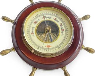 Vintage ATCO Wood Barometer Western ship wheel
