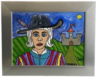 Signed Stonikas Acrylic on Canvas Castle on Hill
