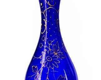 Cobalt Blue Painted Art Glass Vase
