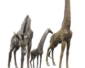 (3pc) Large Bronze Giraffe Sculptures
