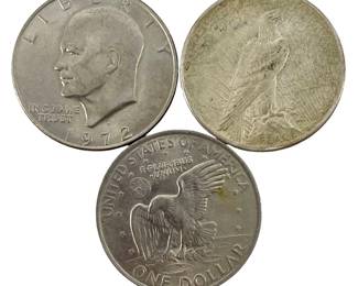 1971, 1972, & 1925 Silver Eisenhower & Peace Coins
