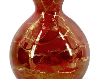 Red and Gold Crackle Art Glass Vase
