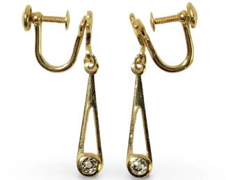 Pair Vintage Amco 14Kt Overlay Diamond Earrings
