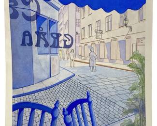 Signed mixed media “Coffee Shop Window” watercolor
