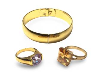 (3pc) Monet Bangle Bracelet Gold Tone Gemstone

