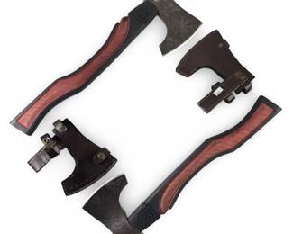 Pair Hand Forged Steel Carved Etched Battle Axes
