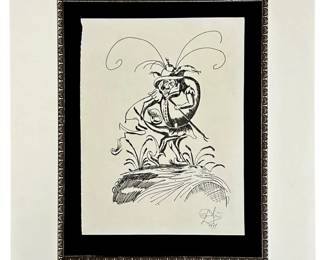Signed Attributed Salvador Dali Pen Drawing
