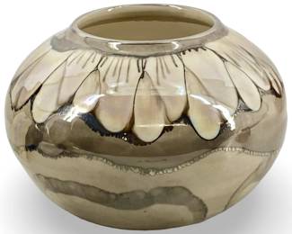 Signed Ceramic Iridescent Marbled Design Vase
