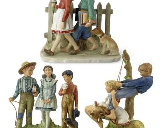 3pc Norman Rockwell Porcelain Sculptures
