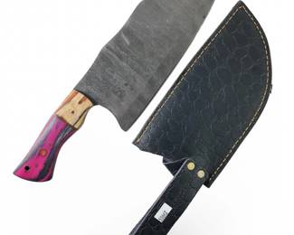 Custom Hand Forged Steel Damascus Knife W/Sheath
