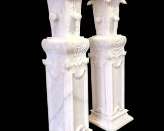 Elegant Pair Heavy French Rococo Marble Pedestals
