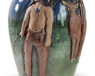 Signed Hand Painted Roseville Hunters Vase
