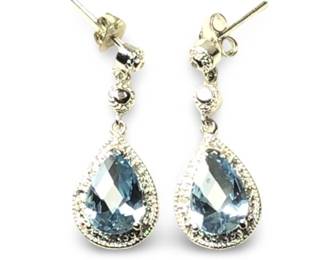 Pair Elegant Sterling Sapphire Topaz Earrings
