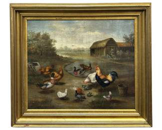 Antique Farm Landscape Oil Painting
