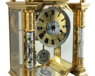 French Gilt Bronze Cloisonné Enamel Mantel Clock
