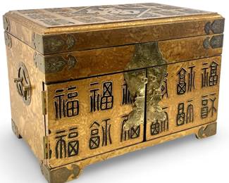 Vintage Gold Painted Asian Wooden Chest
