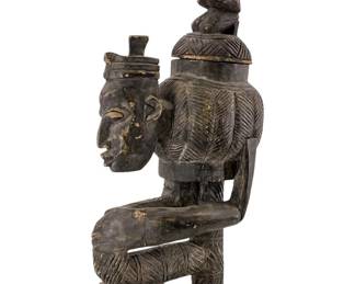 African Tribal Carved Wooden Vessel Sculpture
