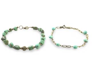 (2) Sterling Turquoise Chain Chip Bead Bracelets
