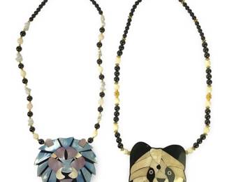 (2) Lee Sands MOP Animal Pendant Necklaces
