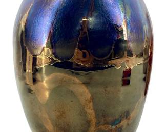 Signed Black Iridescent Glazed Ceramic Vase

