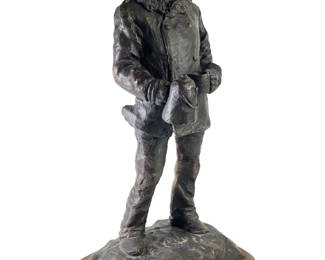 Signed Mayes Cowboy Tea Kettle Bronze Sculpture
