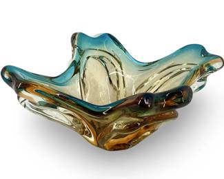 Blue and Orange Art Glass Dish
