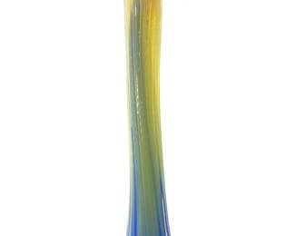 Yellow Blue Ombre Art Glass Swan Vase
