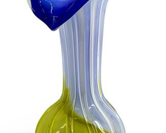 Small Blue & Yellow Art Glass Vase
